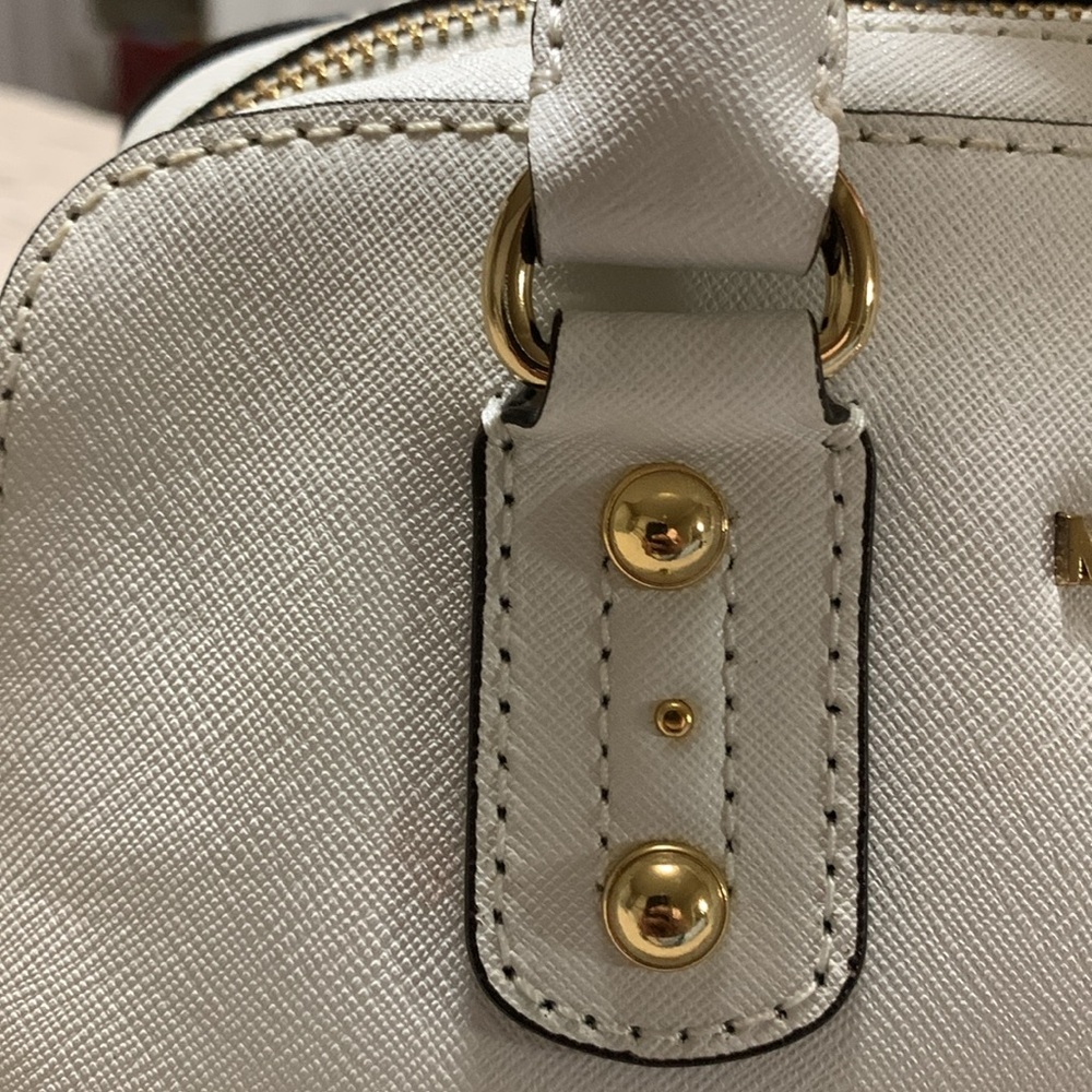 Michael Kors Jet Set Saffiano White Leather Bowling Bag Classic Quiet Luxury - Picture 5 of 16